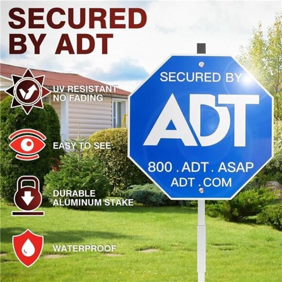 Security Signs & 8 Pcs ADT Window Stickers 28" ADT Yard Sign W/ Aluminum Stake - Picture 2 of 7